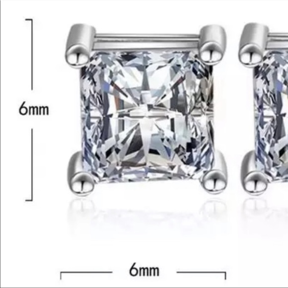 NEW 925 SILVER DIAMOND SQUARE STUD EARRINGS - Picture 7 of 7
